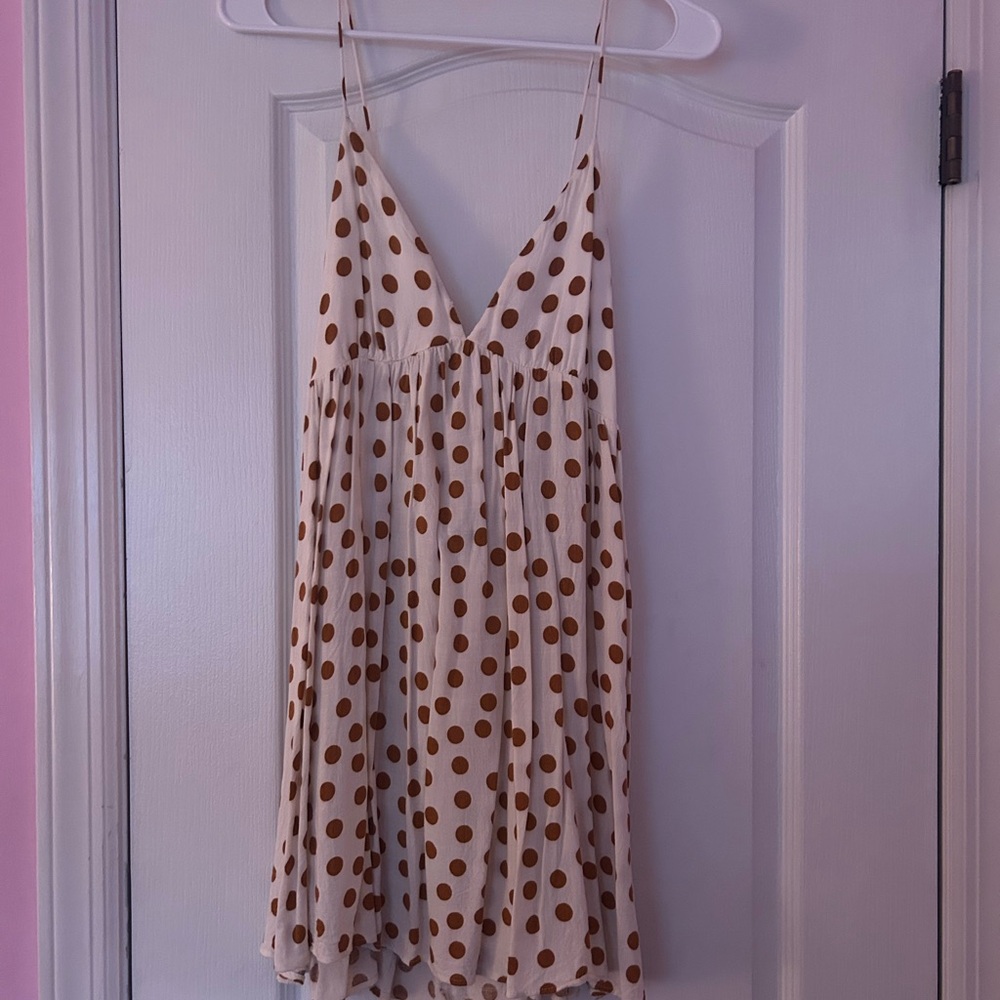 Zara White Dress with Brown Polka Dots